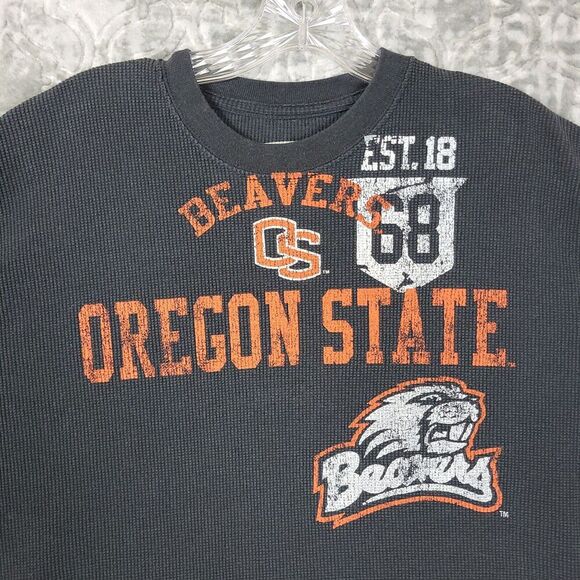 Oregon State OSU Beavers Thermal Shirt Men's XL Black Waffle Knit Long Sleeve - Picture 2 of 7